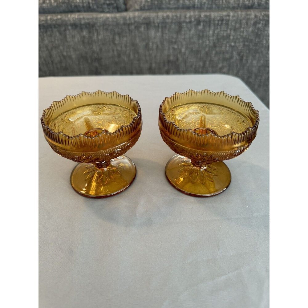 Vintage Amber Tierra glass goblet‎ candleholders